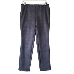 Tahari Faux Suede Pants Pull On Slim Leg Gray Plaid Size M Tummy‎ Control New
